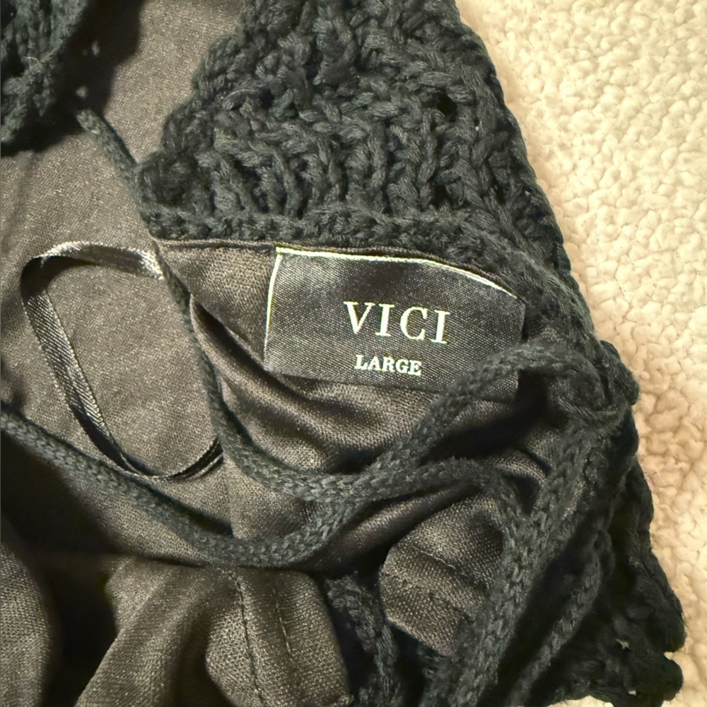 VICI Black Ivie Crochet Two-Piece Halter Crop Top Midi Skirt Set - Picture 9 of 16